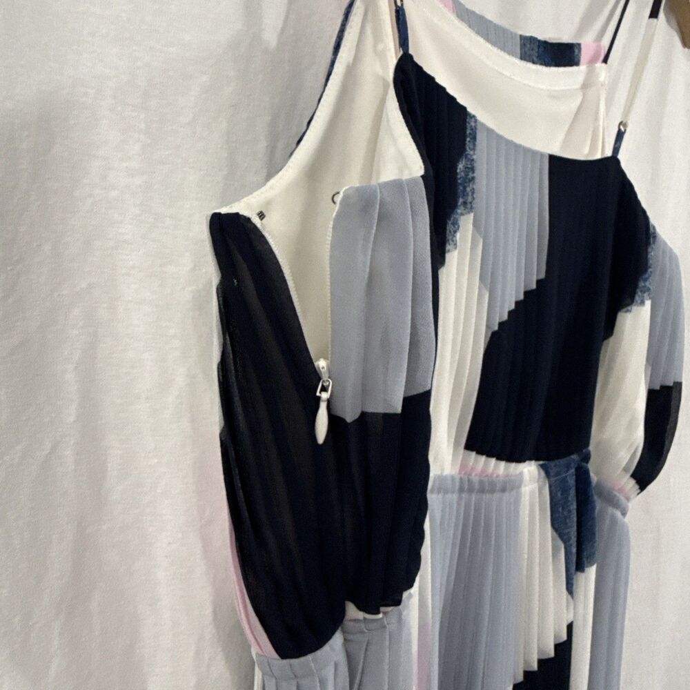Banana Republic Pleated Strappy Colorblock Mod Retro Midi Dress Womens Sz 6 - Picture 11 of 13